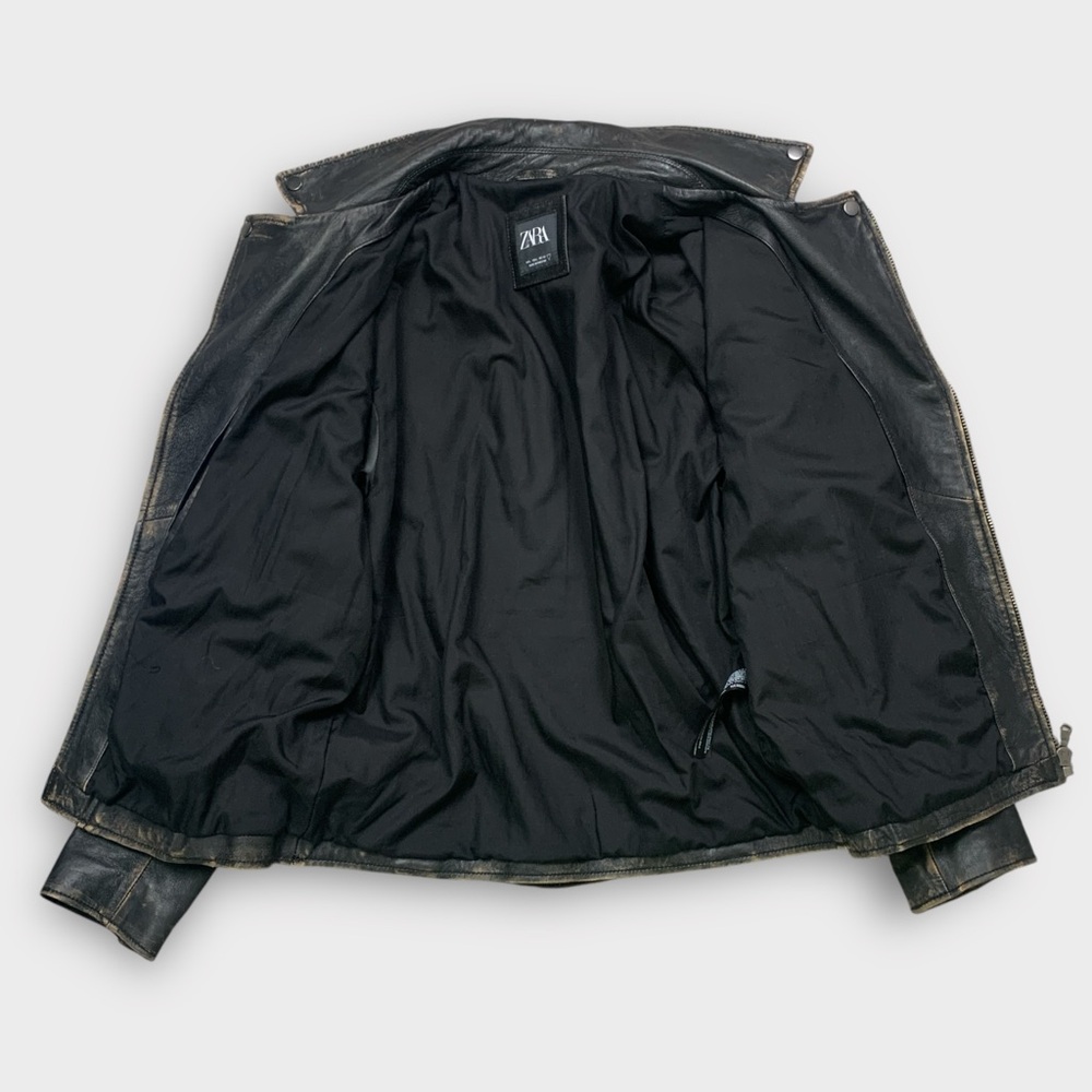 Zara Distressed Leather Biker Moto Jacket - Picture 13 of 16
